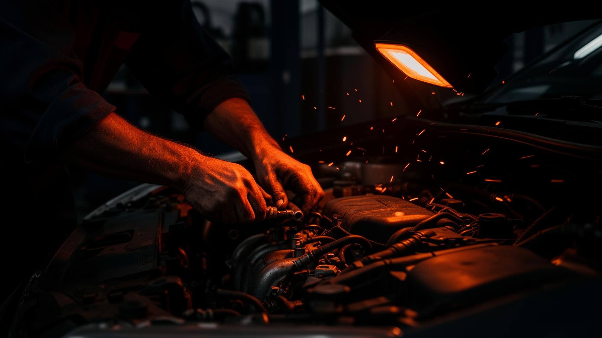 Mechanic working on a car engine